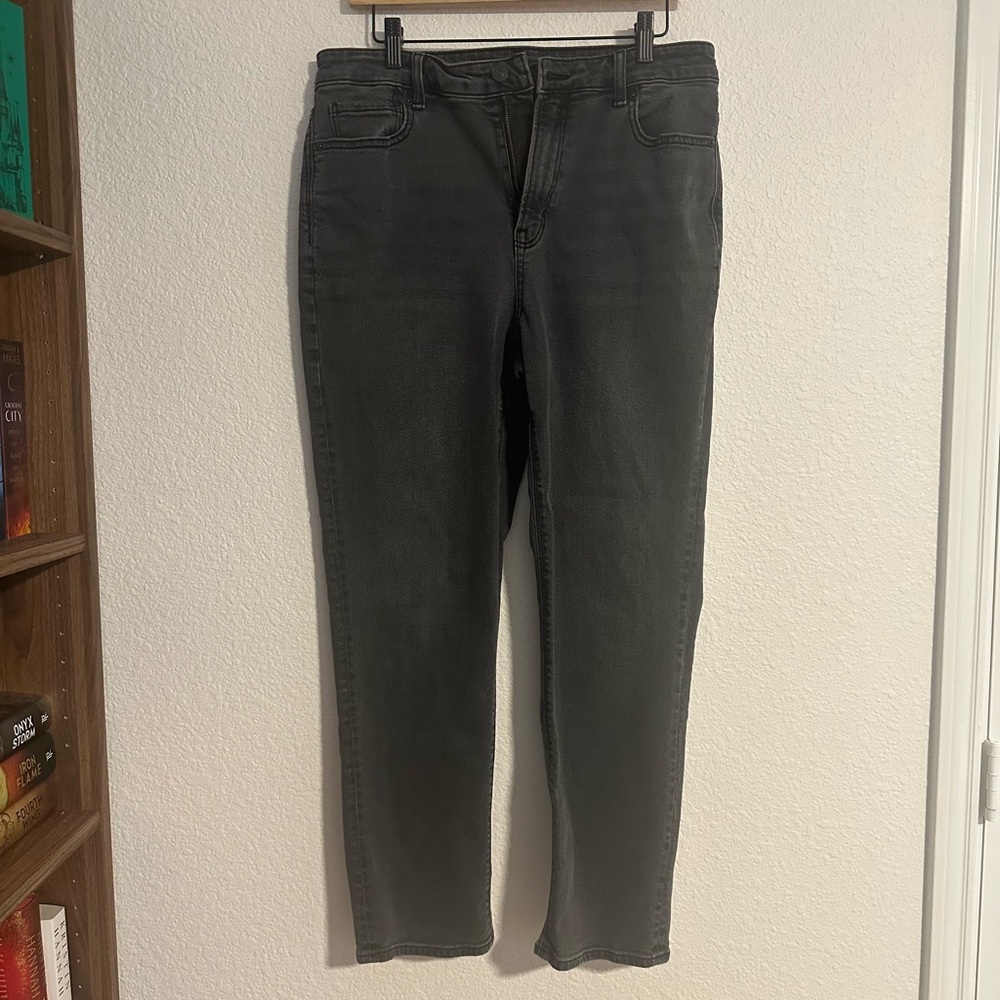 American Eagle Womens Stretch Tapered StraightLeg Jeans 10 Faded Black Highrise